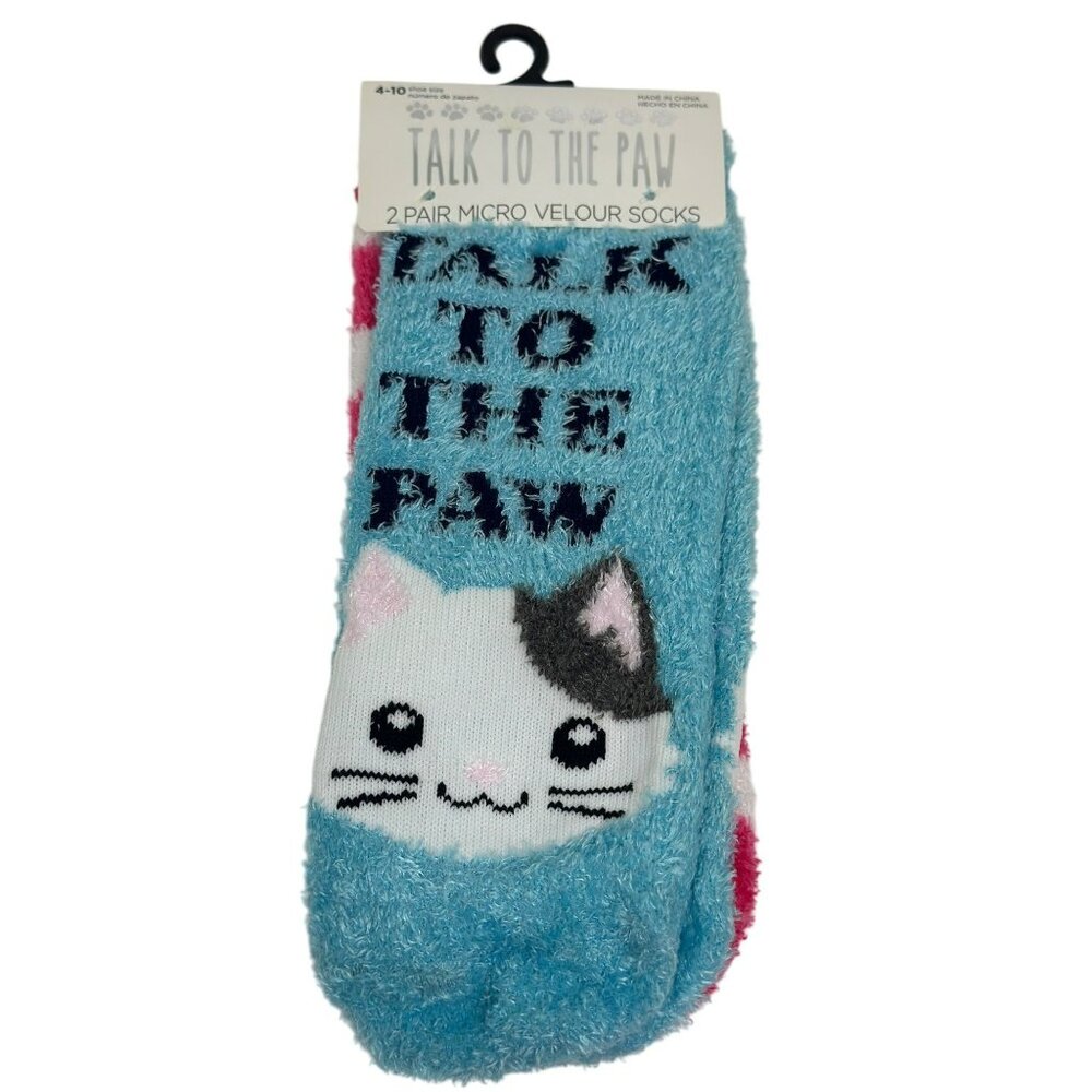NEW 2-Pair Cozy "Talk‎ To The Paw" Women's Low Cut Micro Velour Socks 4-10
